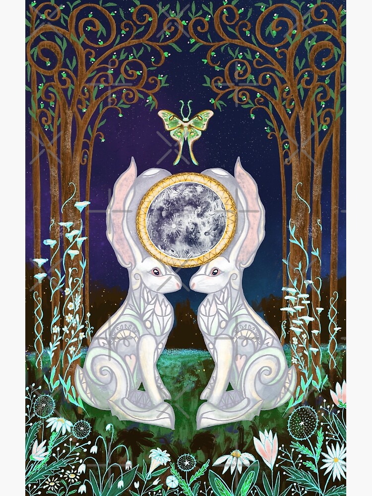 Thumbnail 3 of 3, Photographic Print, Lunar Hares Ostara Spring Equinox designed and sold by tinaschofield.