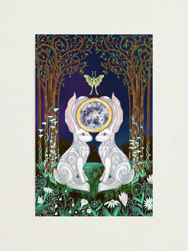 Thumbnail 1 of 3, Photographic Print, Lunar Hares Ostara Spring Equinox designed and sold by tinaschofield.