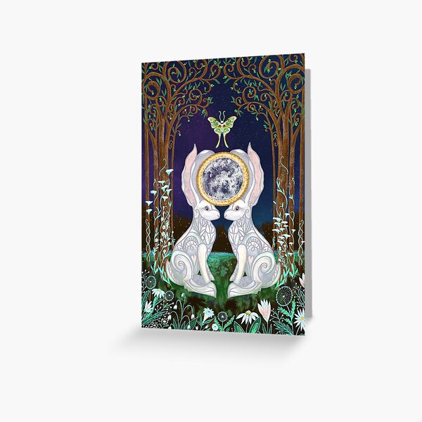 Lunar Hares Ostara Spring Equinox Greeting Card