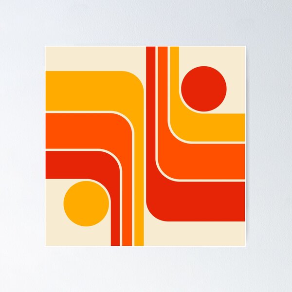 Retro Geometric Design 692 Red Orange Yellow and Beige Poster