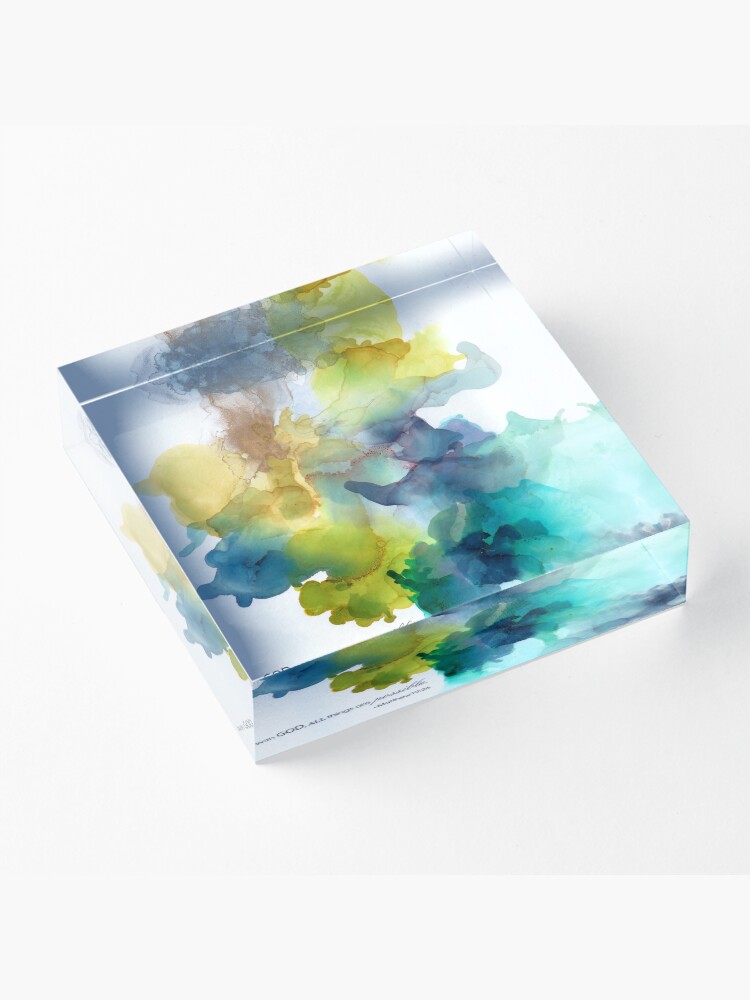 Alternate view of Mustard Green Teal Turquoise Gray Silver Christian Religious Art Acrylic Block
