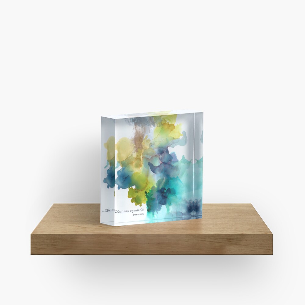 Mustard Green Teal Turquoise Gray Silver Christian Religious Art Acrylic Block