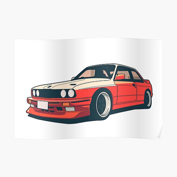 BMW E30 COUPE 3 SERIES CAR POSTER SUNSET RETRO WALL ART PRINT IMAGE 