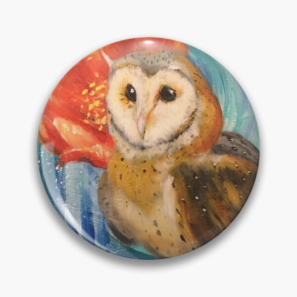 Item preview, Barn Owl with Orange Flower and Blue Background - Artwork by Jolene Edwards designed and sold by CurlyClaraBelle.
