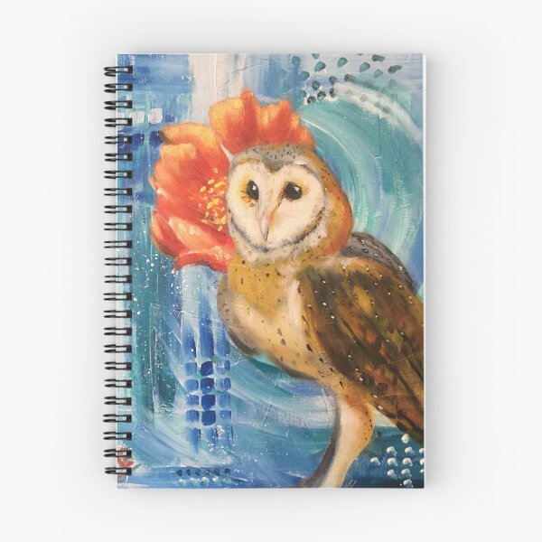 Item preview, Barn Owl with Orange Flower and Blue Background - Artwork by Jolene Edwards designed and sold by CurlyClaraBelle.