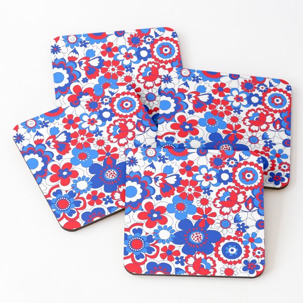 Item preview, 60s red white and blue flowers designed and sold by Cressidacarr.