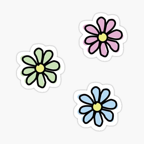 Flower - 3 Pack Blue Pink Green Sticker