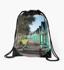 Langland Bay Beach Huts Drawstring Bag