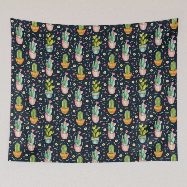 Item preview, Floral cactus. Dark blue pattern designed and sold by JuliaBadeeva.