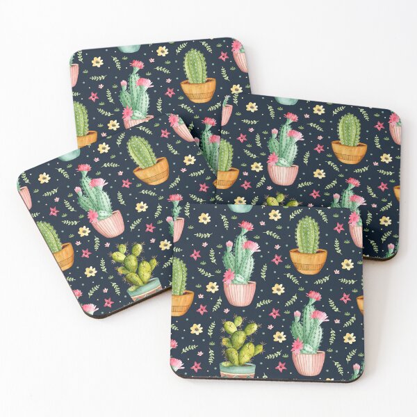 Item preview, Floral cactus. Dark blue pattern designed and sold by JuliaBadeeva.