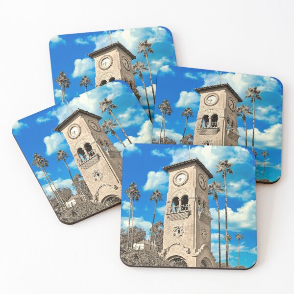 Item preview, Beale Memorial Clock Tower in Bakersfield, California - black and white, with the blue sky isolated designed and sold by NickoPrints.