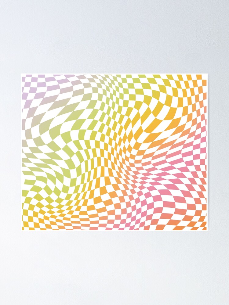 Abstract Distorted Wavy Illusion pastel rainbow aesthetic Checker checks  Checkerboard Minimalist Backdrop Pattern Poster for Sale by MarzStudio