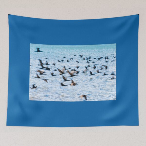 Item preview, Flight of cormorant blurred in motion in flight over blue water designed and sold by Brian Scantlebury.