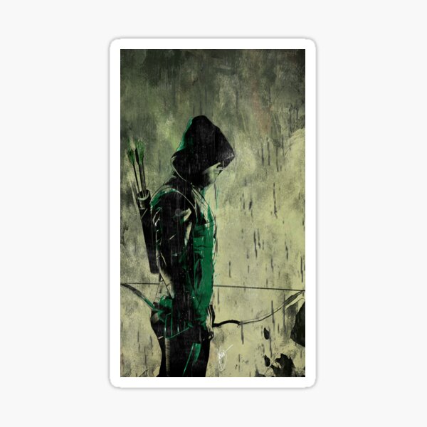 Green Arrow Grunge Art Sticker