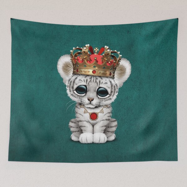 Item preview, Royal White Tiger Wearing Crown Blue designed and sold by JeffBartels.