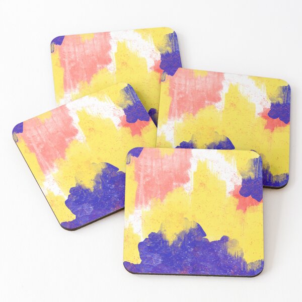 Item preview, Cobalt Blue, Coral, and Bright Yellow Abstract Ikat Painting designed and sold by Brushedinbold.