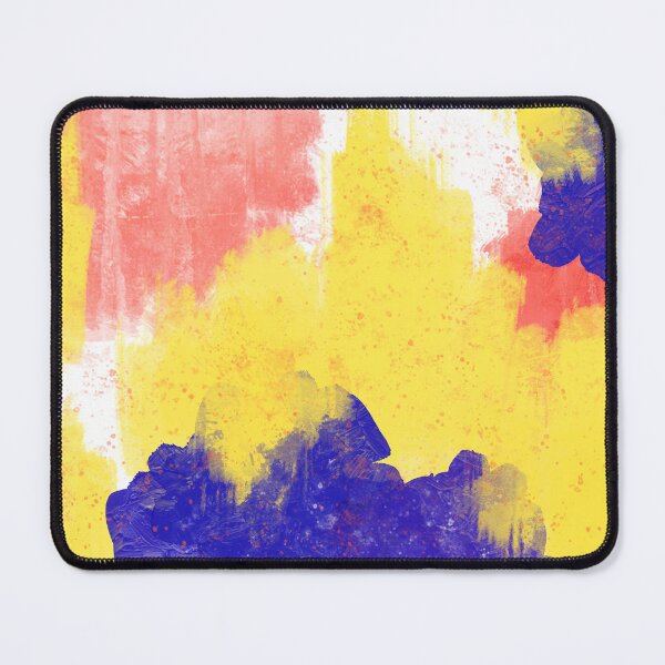 Item preview, Cobalt Blue, Coral, and Bright Yellow Abstract Ikat Painting designed and sold by Brushedinbold.