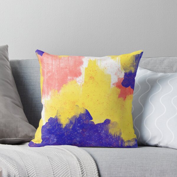 Item preview, Cobalt Blue, Coral, and Bright Yellow Abstract Ikat Painting designed and sold by Brushedinbold.