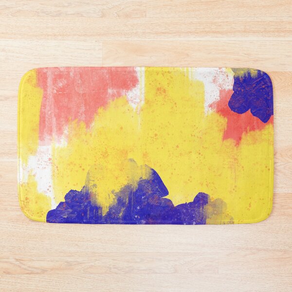 Item preview, Cobalt Blue, Coral, and Bright Yellow Abstract Ikat Painting designed and sold by Brushedinbold.
