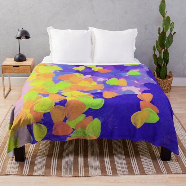 Item preview, Cobalt Blue and Purple Abstract Painting with Neon Floral Impressionist Petals designed and sold by Brushedinbold.