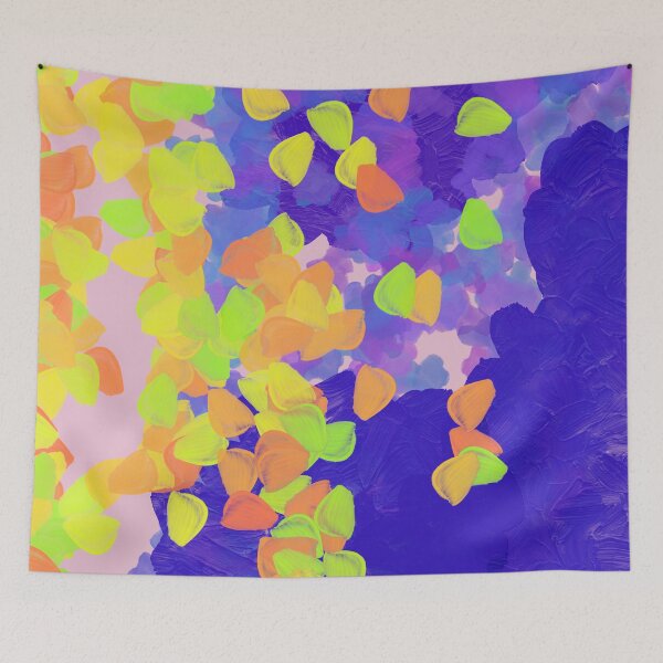 Item preview, Cobalt Blue and Purple Abstract Painting with Neon Floral Impressionist Petals designed and sold by Brushedinbold.