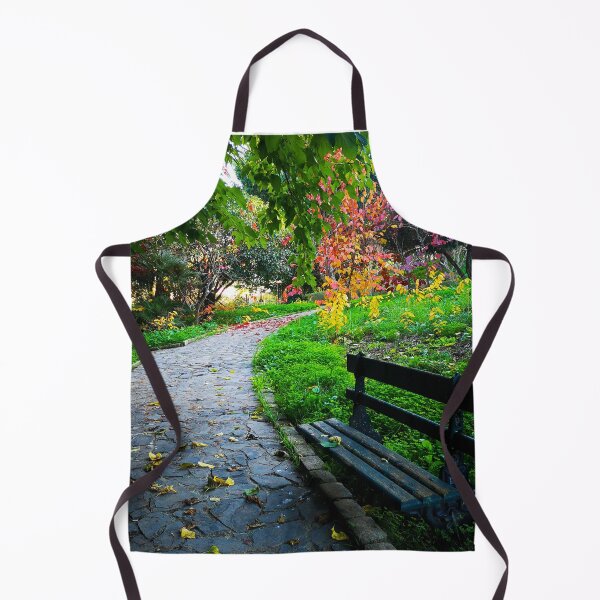 Item preview, Old Chair and Road near green trees and yellow red flowers in the secret garden designed and sold by anisbbmbrush.