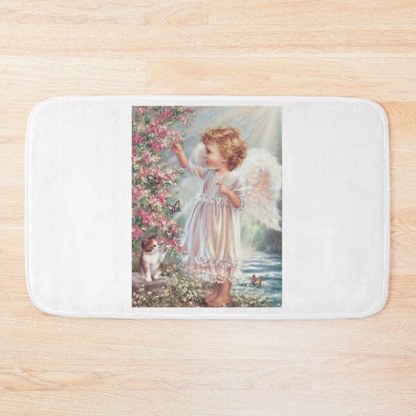 Item preview, Young Girl Angel Kitten Butterfly Cat Flower designed and sold by Rowena Jones.