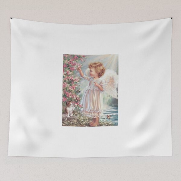 Item preview, Young Girl Angel Kitten Butterfly Cat Flower designed and sold by Rowena Jones.