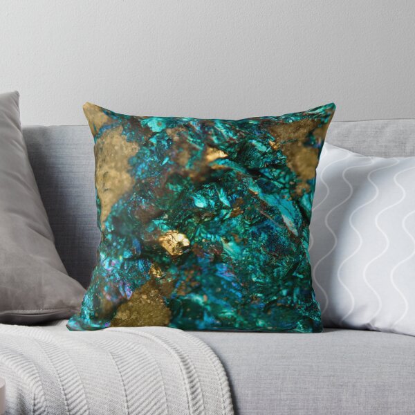 Teal Oil Slick and Gold Quartz Throw Pillow