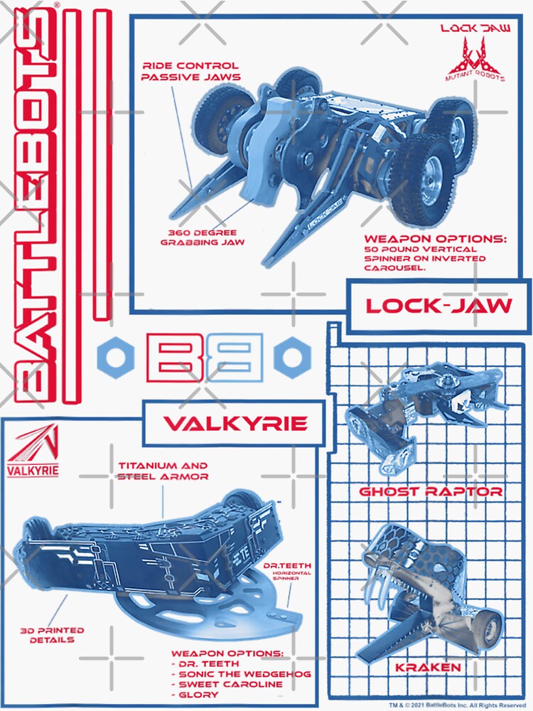 "BattleBots LockJaw Robot Schematics" Sticker by icecoconut Redbubble