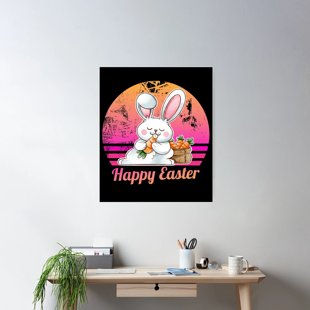 Happy Easter ,Funny Easter Day Watercolor Bunny Retro Vintage Colorful  Gradient Sunset Gift