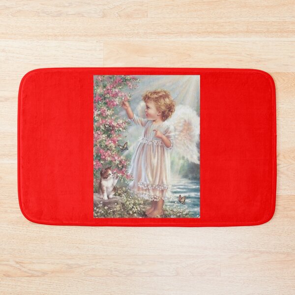 Item preview, Copy of Young Girl Angel Kitten Butterfly Cat Flower Pink designed and sold by Rowena Jones.