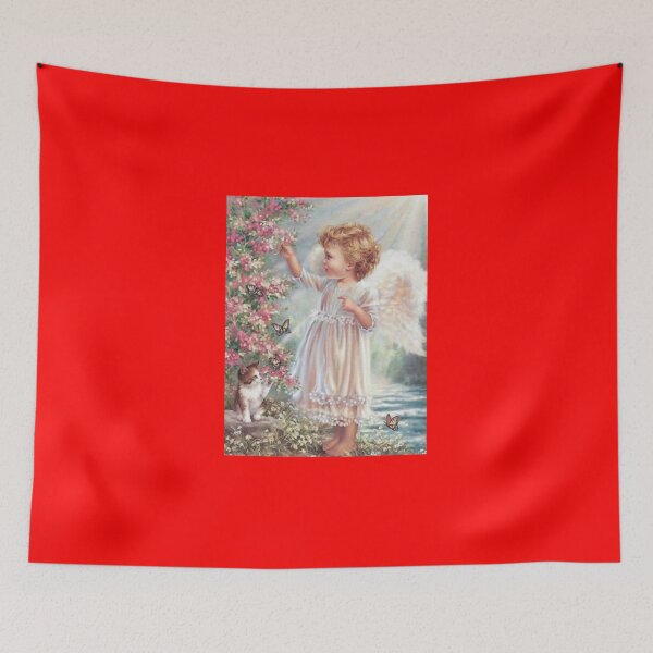 Item preview, Copy of Young Girl Angel Kitten Butterfly Cat Flower Pink designed and sold by Rowena Jones.