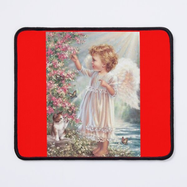 Item preview, Copy of Young Girl Angel Kitten Butterfly Cat Flower Pink designed and sold by Rowena Jones.