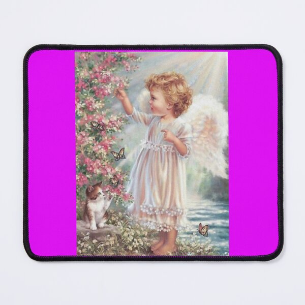 Item preview, Copy of Young Girl Angel Kitten Butterfly Cat Flower Pink designed and sold by Rowena Jones.