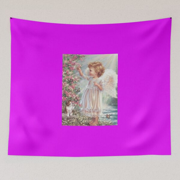 Item preview, Copy of Young Girl Angel Kitten Butterfly Cat Flower Pink designed and sold by Rowena Jones.