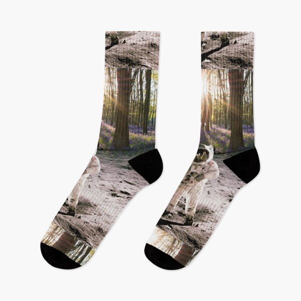 Item preview, Astronaut walking in the woods among the trees and lavender flowers designed and sold by Rhu Creations.