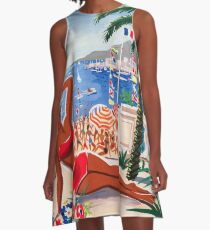 1955 France Visit La Cote D'Azur Travel Poster A-Line Dress