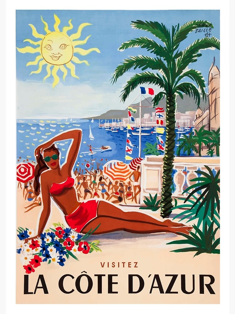 1955 France Visit La Cote D'Azur Travel Poster by retrographics