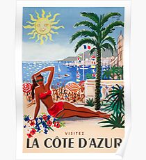1955 France Visit La Cote D'Azur Travel Poster Poster
