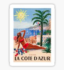 1955 France Visit La Cote D'Azur Travel Poster Sticker