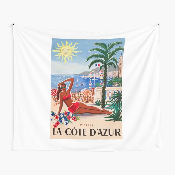1955 France Visit La Cote D'Azur Travel Poster Tapestry