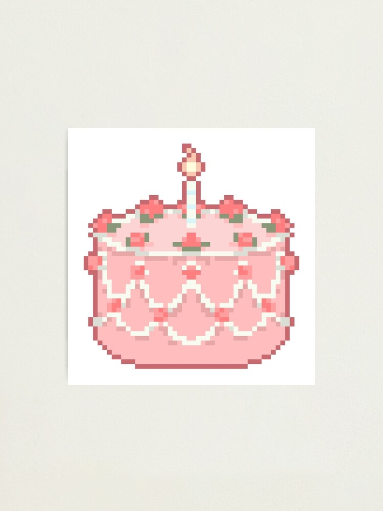 Impression Photo Pink Pixel Art Birthday Cake Par Mybabybat Redbubble