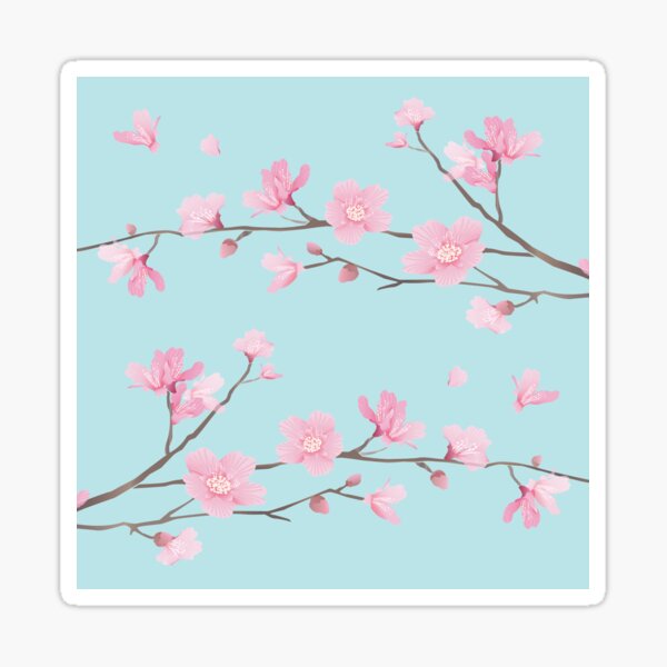 Cherry Blossom flower plant - Duck Egg Blue Sticker