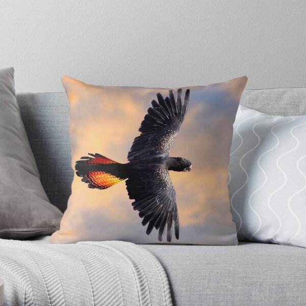 Red Tail Black Cockatoo - Flight Throw Pillow
