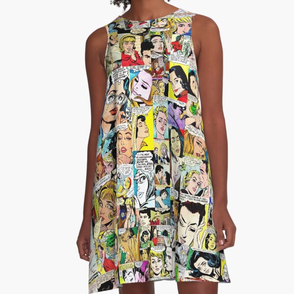 retro romance comic collage A-Line Dress