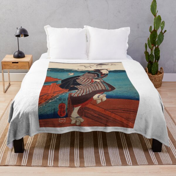 Item preview, Traditional Japanese Woman walking on a Wharf - Ukiyo-e Illustration designed and sold by FrostMintStudio.