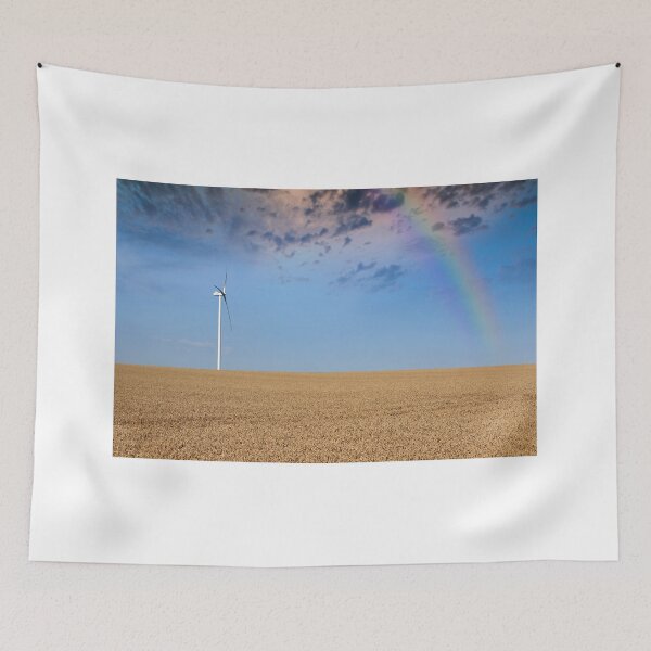 Item preview, wind turbine on wheat field and rainbow landscape designed and sold by goceris.