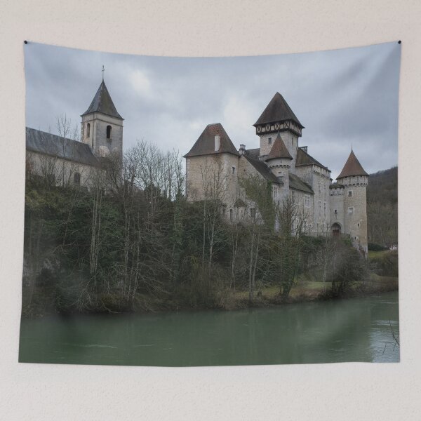 Item preview, The castle of Cleron is a 14th-century castle on the river Loue in the Bourgogne-Franche-Comte. Cloudy winter day. designed and sold by Maurizio Fabbroni.