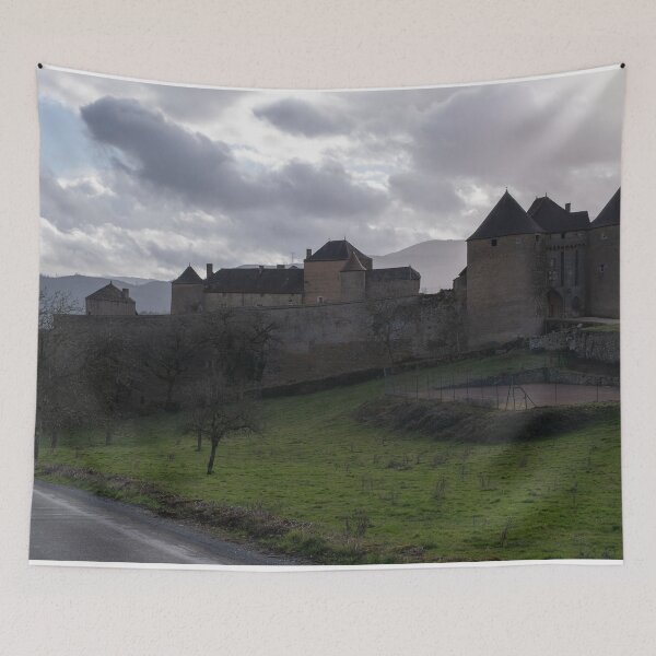 Item preview, Berze-le-Chatel fortress is a 10th-century castle in the Bourgogne-Franche-Comte. Cloudy winter day designed and sold by Maurizio Fabbroni.